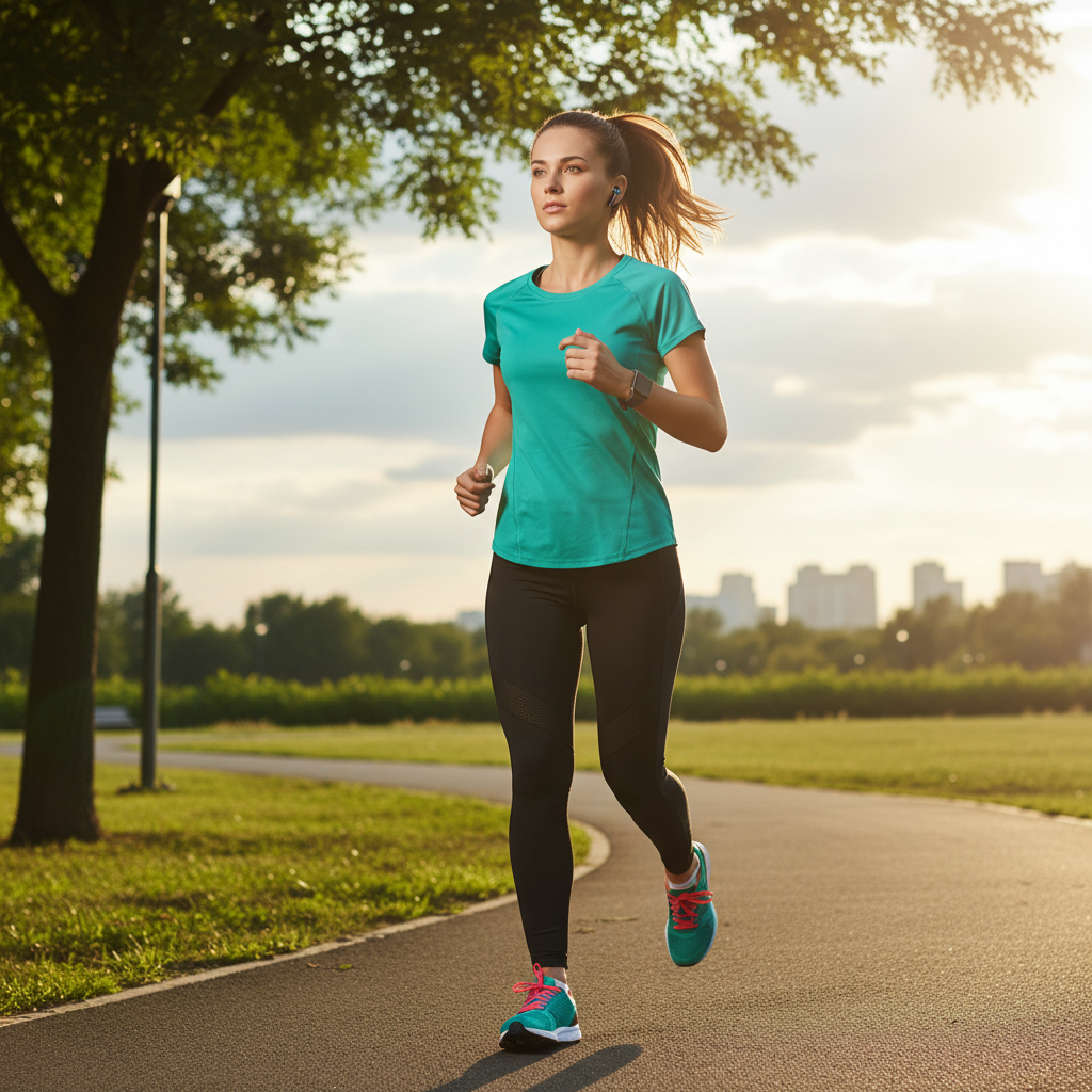 Lifestyle shot - person wearing earbuds while jogging